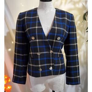 Jones New York Vintage 100% Wool Plaid Schoolboy Blazer Jacket Women's Size 8P